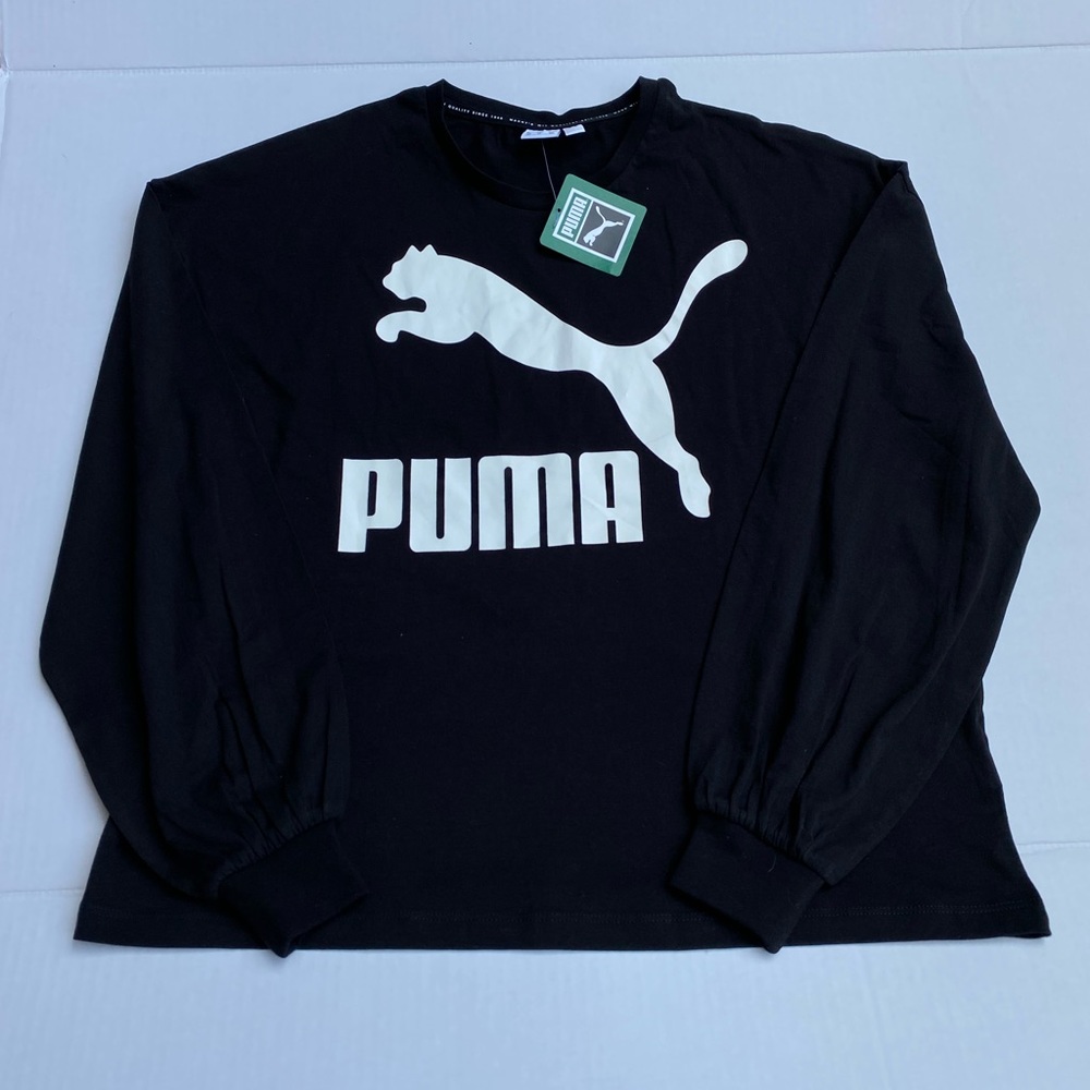 PUMA Women's Classic Logo Long-Sleeved Top - Black - Picture 5 of 7